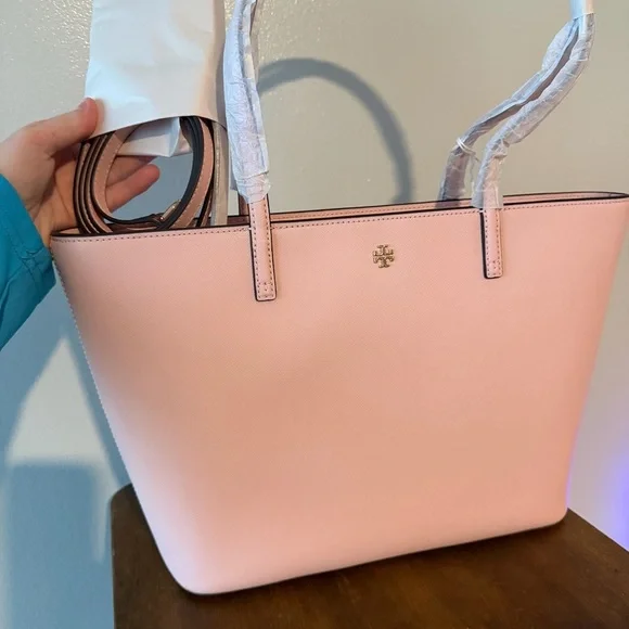 NWT Tory Burch Emerson Saffiano Leather Small Tote in Pink Quartz - Picture 4 of 16